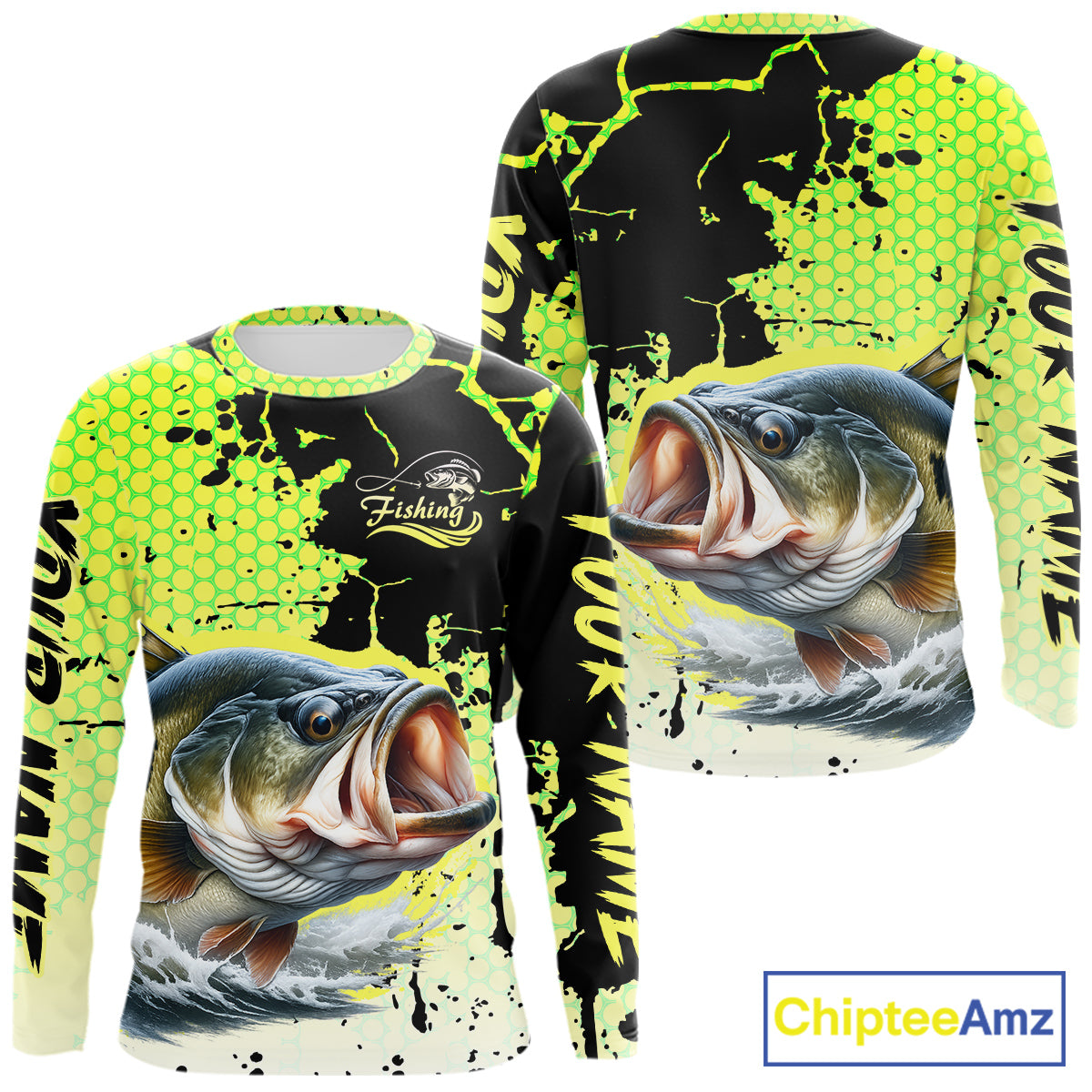 Largemouth Bass Fishing Shirts Long Sleeve Custom Bass Fishing Apparel NHT406