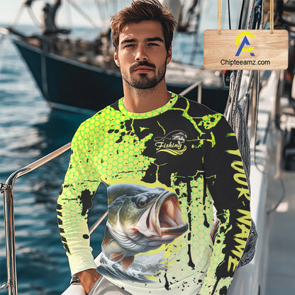 Largemouth Bass Fishing Shirts Long Sleeve Custom Bass Fishing Apparel NHT406