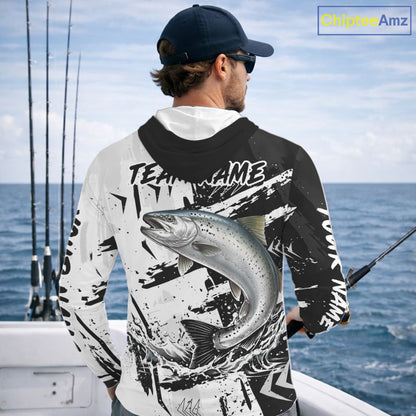 Chinook Salmon (King Salmon) Fishing Black White Camo Performance Fishing Shirts NHT462