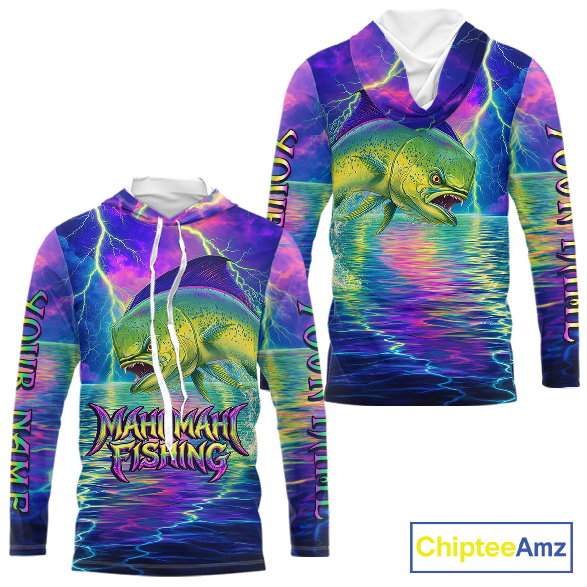 Angry Mahi Mahi Custom Hooded Fishing Shirts Long Sleeve, Design Neon Mahi Mahi Fishing Jersey NHT533