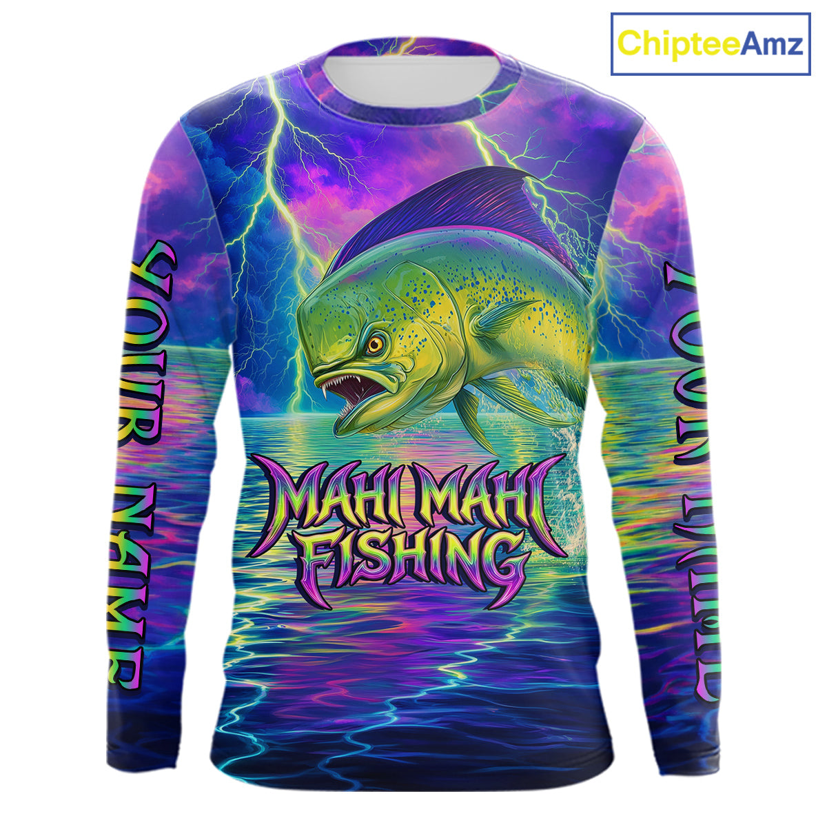 Angry Mahi Mahi Custom Fishing Shirts Long Sleeve, Design Neon Mahi Mahi Fishing Jersey NHT533