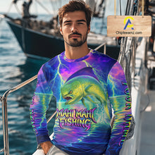 Load image into Gallery viewer, Angry Mahi Mahi Custom Fishing Shirts Long Sleeve, Design Neon Mahi Mahi Fishing Jersey NHT533