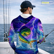 Load image into Gallery viewer, Custom Neon Pattern Mahi Mahi Hooded Fishing Shirts Long Sleeve, Fishing Shirt Jersey NHT534