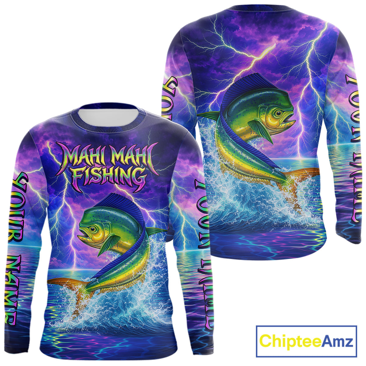 Custom Neon Pattern Mahi Mahi Fishing Shirts Long Sleeve, Fishing Shirt Jersey NHT534