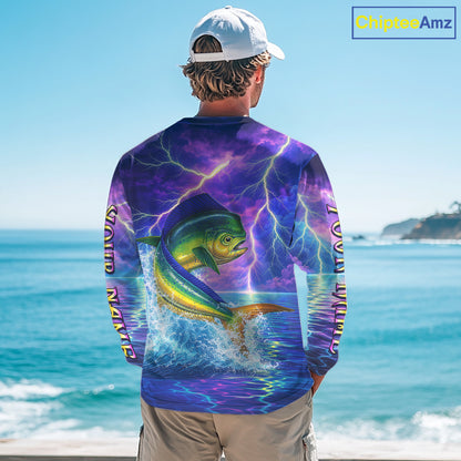Custom Neon Pattern Mahi Mahi Fishing Shirts Long Sleeve, Fishing Shirt Jersey NHT534