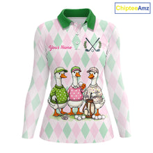 Load image into Gallery viewer, The Duck Family Golf Team Shirt – Personalized Matching Argyle Pattern Polos Golf Shirt For Womens NHT723