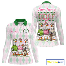 Load image into Gallery viewer, The Duck Family Golf Team Shirt – Personalized Matching Argyle Pattern Polos Golf Shirt For Womens NHT723