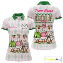 Load image into Gallery viewer, The Duck Family Golf Team Shirt – Personalized Matching Argyle Pattern Polos Golf Shirt For Womens NHT723