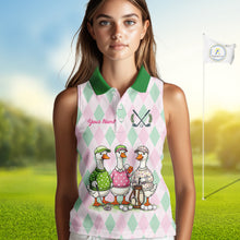 Load image into Gallery viewer, The Duck Family Golf Team – Personalized Matching Argyle Pattern Womens Sleeveless Polos Golf Shirt NHT723