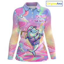 Load image into Gallery viewer, Funny Pastel Dolphin Womens Golf Polo Shirt Custom Ocean Golf Shirt, Polo Gift For Golf Lovers NHT897