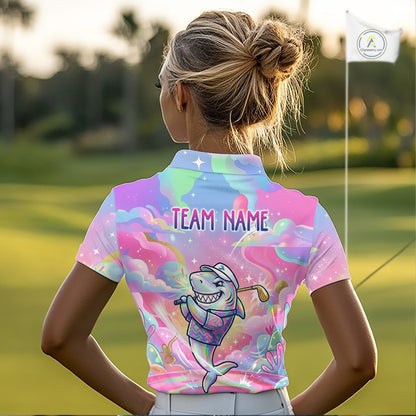 Funny Pastel Shark Womens Golf Polo Shirt Custom Ocean Golf Shirt, Polo Gift For Golf Lovers NHT898