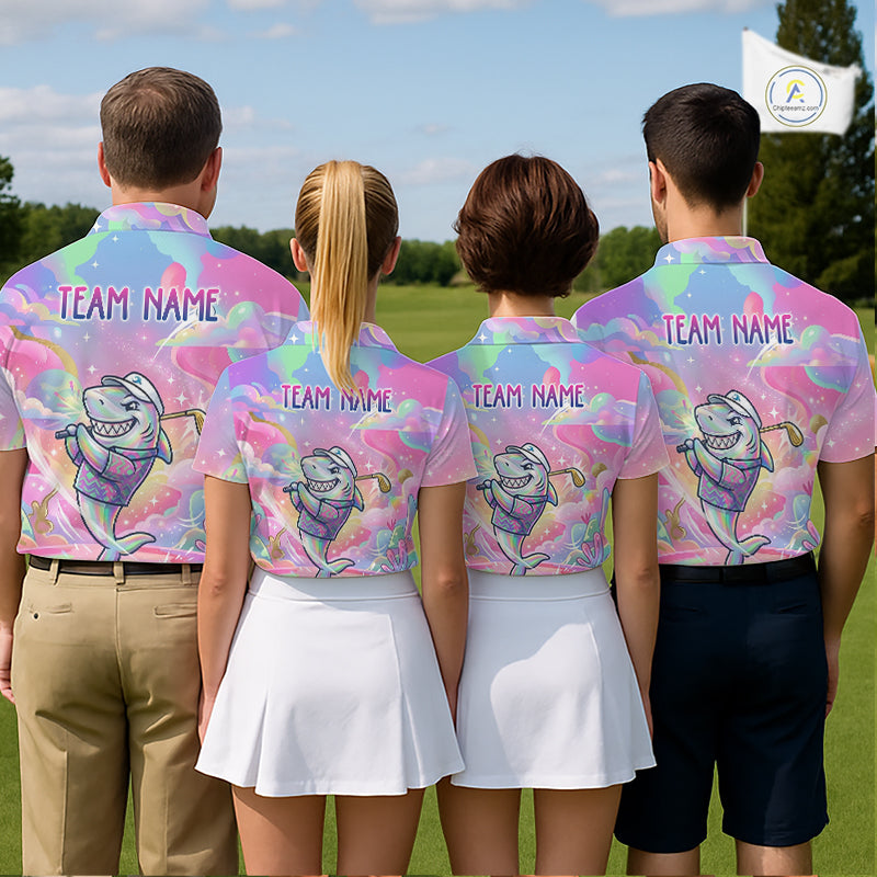 Funny Pastel Shark Womens Golf Polo Shirt Custom Ocean Golf Shirt, Polo Gift For Golf Lovers NHT898