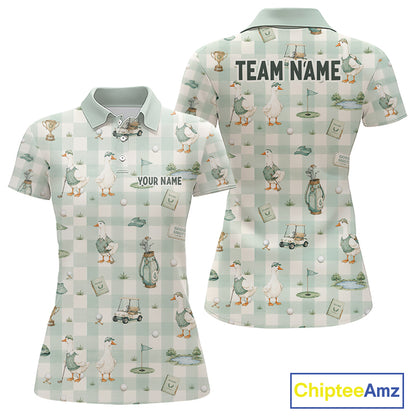 Personalized Goose Golf Polo Shirt Custom Name Team Shirt Green Plaid Womens Golf Lover Gift NHT1218