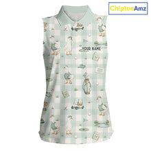 Load image into Gallery viewer, Personalized Goose Golf Polo Shirt Custom Name Team Shirt Green Plaid Womens Sleeveless Golf Lover Gift NHT1218