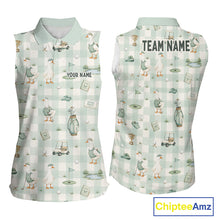 Load image into Gallery viewer, Personalized Goose Golf Polo Shirt Custom Name Team Shirt Green Plaid Womens Sleeveless Golf Lover Gift NHT1218