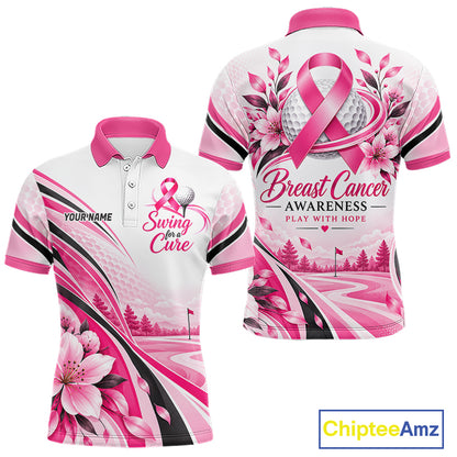 Breast Cancer Awareness Men Golf Polo Shirt Custom Pink Ribbon Team Jersey NHT1694