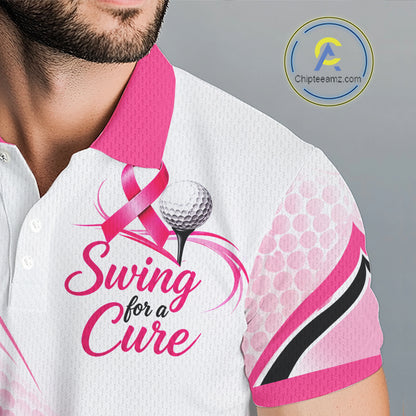 Breast Cancer Awareness Men Golf Polo Shirt Custom Pink Ribbon Team Jersey NHT1694