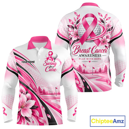 Breast Cancer Awareness Men Golf Polo Shirt Custom Pink Ribbon Team Jersey NHT1694