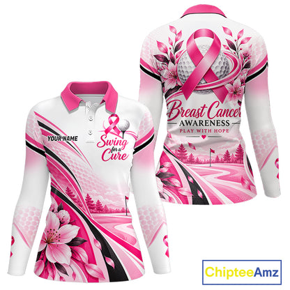 Breast Cancer Awareness Women Golf Polo Shirt Custom Pink Ribbon Team Jersey NHT1694