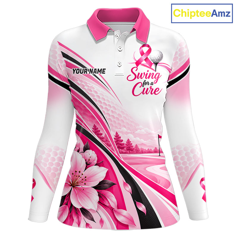 Breast Cancer Awareness Women Golf Polo Shirt Custom Pink Ribbon Team Jersey NHT1694