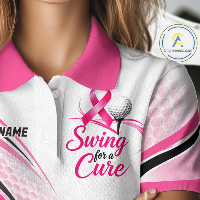 Breast Cancer Awareness Women Golf Polo Shirt Custom Pink Ribbon Team Jersey NHT1694