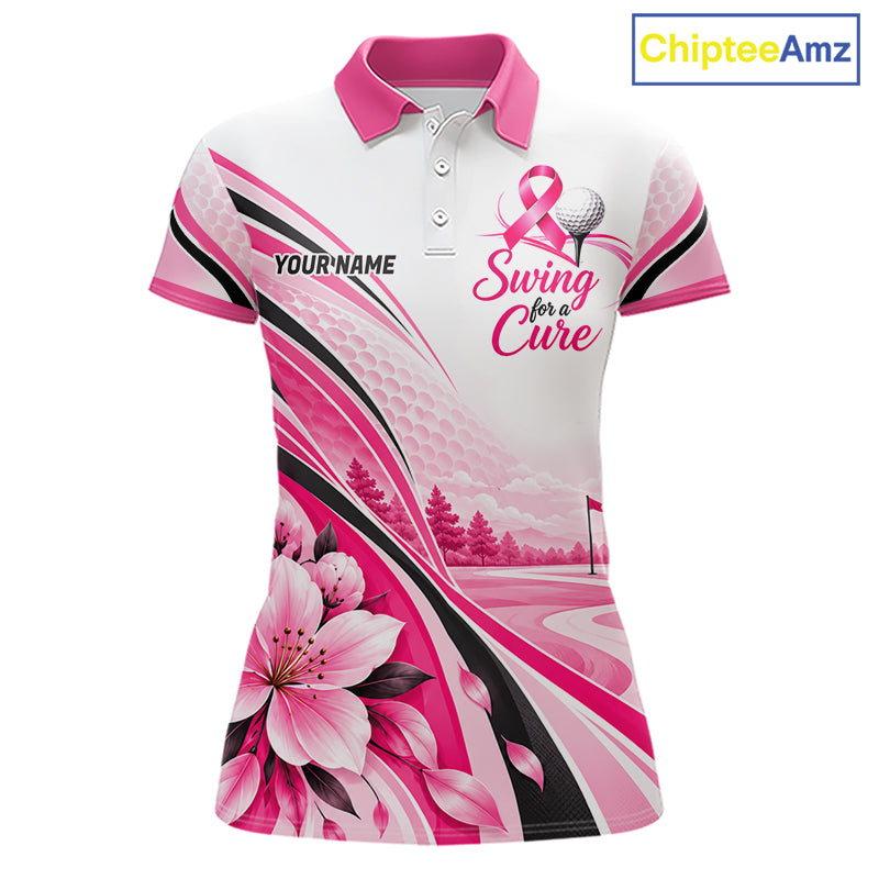 Breast Cancer Awareness Women Golf Polo Shirt Custom Pink Ribbon Team Jersey NHT1694