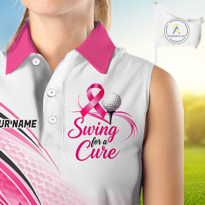 Breast Cancer Awareness Women Sleeveless Golf Polo Shirt Custom Pink Ribbon Team Jersey NHT1694