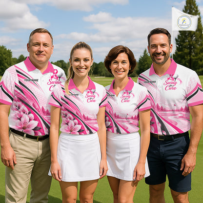 Breast Cancer Awareness Men Golf Polo Shirt Custom Pink Ribbon Team Jersey NHT1694