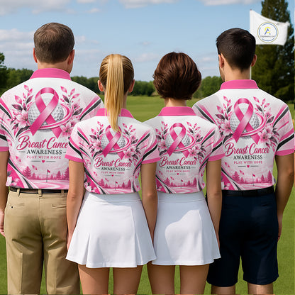 Breast Cancer Awareness Women Golf Polo Shirt Custom Pink Ribbon Team Jersey NHT1694