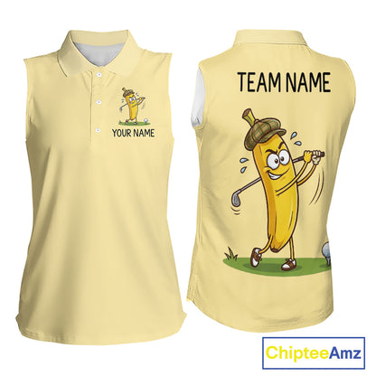Funny Banana Womens Sleeveless Golf Polo Shirt, Custom Golf Polo For Women, Golf Jersey For Golf Lovers NHT906