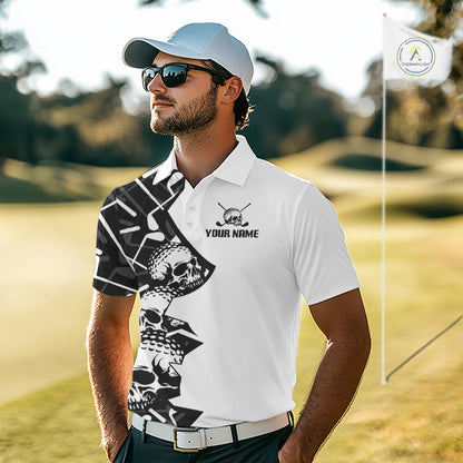 Custom Skull Mens Golf Polo Shirt Personalized Name, Golf Team Polo Jersey| Black 