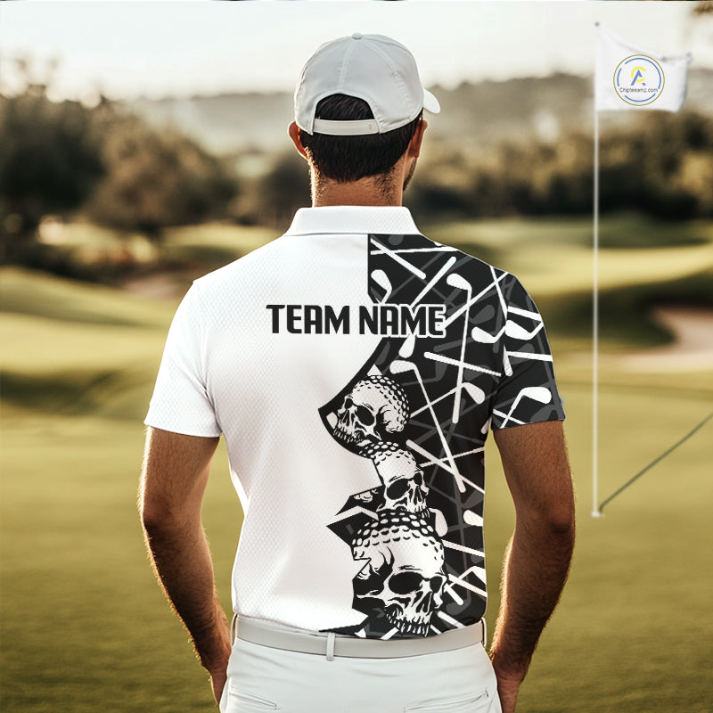 Custom Skull Mens Golf Polo Shirt Personalized Name, Golf Team Polo Jersey| Black 