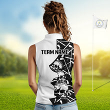 Load image into Gallery viewer, Custom Skull Womens Sleeveless Golf Polo Shirt Personalized Name, Golf Team Polo Jersey| Black 