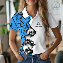 Load image into Gallery viewer, Custom Skull Womens Golf Polo Shirt Personalized Name, Golf Team Polo Jersey| Blue 