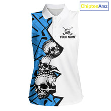 Load image into Gallery viewer, Custom Skull Womens Sleeveless Golf Polo Shirt Personalized Name, Golf Team Polo Jersey| Blue 
