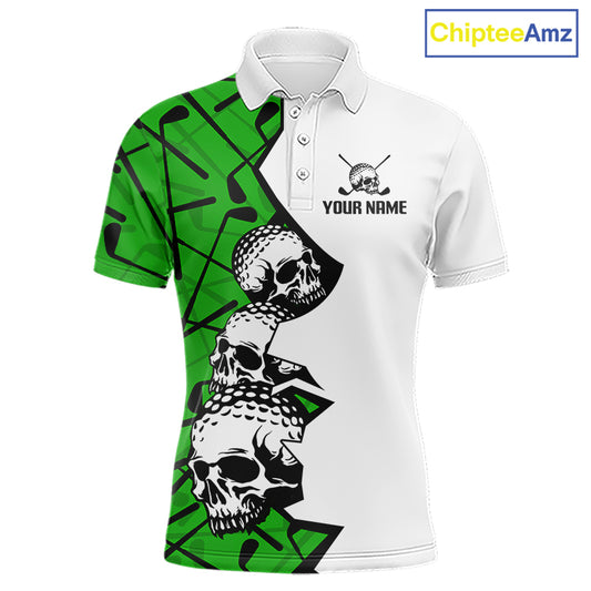 Custom Skull Mens Golf Polo Shirt Personalized Name, Golf Team Polo Jersey| Green 