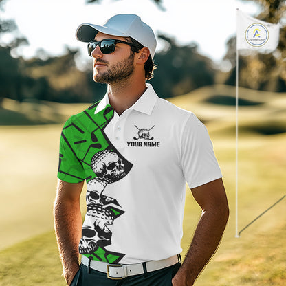 Custom Skull Mens Golf Polo Shirt Personalized Name, Golf Team Polo Jersey| Green 