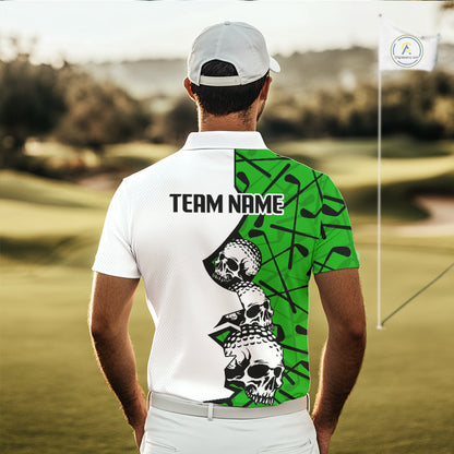 Custom Skull Mens Golf Polo Shirt Personalized Name, Golf Team Polo Jersey| Green 