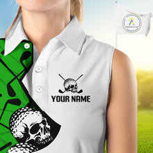 Load image into Gallery viewer, Custom Skull Womens Sleeveless Golf Polo Shirt Personalized Name, Golf Team Polo Jersey| Green 