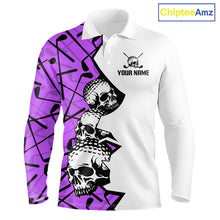 Load image into Gallery viewer, Custom Skull Mens Golf Polo Shirt Personalized Name, Golf Team Polo Jersey| Purple 