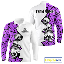Load image into Gallery viewer, Custom Skull Mens Golf Polo Shirt Personalized Name, Golf Team Polo Jersey| Purple 