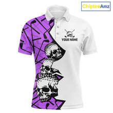 Load image into Gallery viewer, Custom Skull Mens Golf Polo Shirt Personalized Name, Golf Team Polo Jersey| Purple 