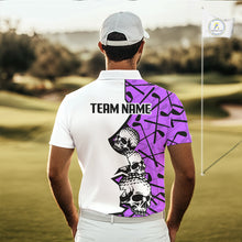 Load image into Gallery viewer, Custom Skull Mens Golf Polo Shirt Personalized Name, Golf Team Polo Jersey| Purple 
