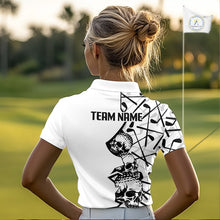 Load image into Gallery viewer, Custom Skull Womens Golf Polo Shirt Personalized Name, Golf Team Polo Jersey| White 