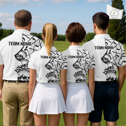 Custom Skull Womens Golf Polo Shirt Personalized Name, Golf Team Polo Jersey| White NHT1064
