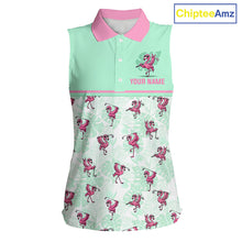 Load image into Gallery viewer, Custom Flamingo Womens Sleeveless Golf Polo Shirt Personalized Name Outfits Mint Green Pink Preppy Golf Shirt NHT1228