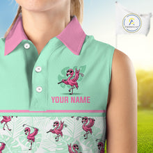 Load image into Gallery viewer, Custom Flamingo Womens Sleeveless Golf Polo Shirt Personalized Name Outfits Mint Green Pink Preppy Golf Shirt NHT1228