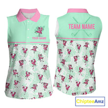 Load image into Gallery viewer, Custom Flamingo Womens Sleeveless Golf Polo Shirt Personalized Name Outfits Mint Green Pink Preppy Golf Shirt NHT1228