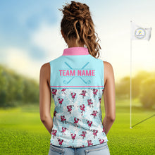 Load image into Gallery viewer, Custom Flamingo Womens Sleeveless Golf Polo Shirt Personalized Name Outfits Light Blue Pink Preppy Golf Shirt NHT1229
