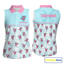 Load image into Gallery viewer, Custom Flamingo Womens Sleeveless Golf Polo Shirt Personalized Name Outfits Light Blue Pink Preppy Golf Shirt NHT1229